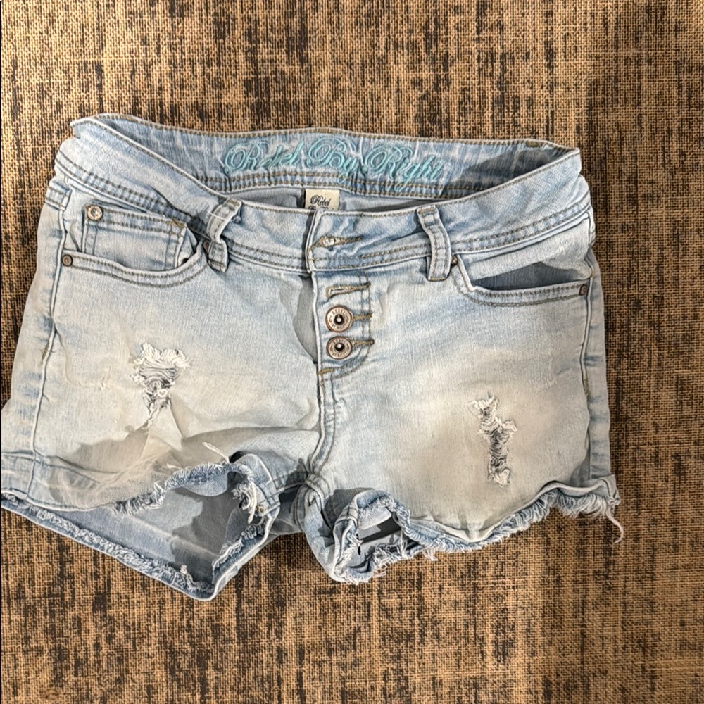 by & by Blue Jean Shorts Distressed Style
